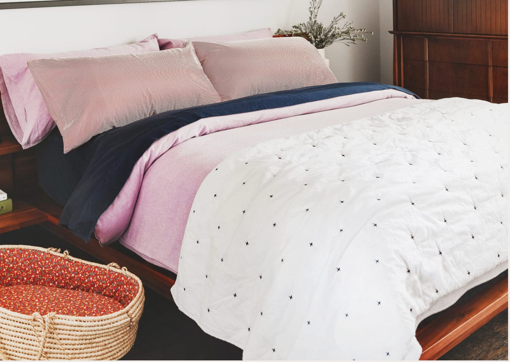 Brooklinen Black Lorimer Lightweight Quilt Queen White Black Cross Stitch Cotton